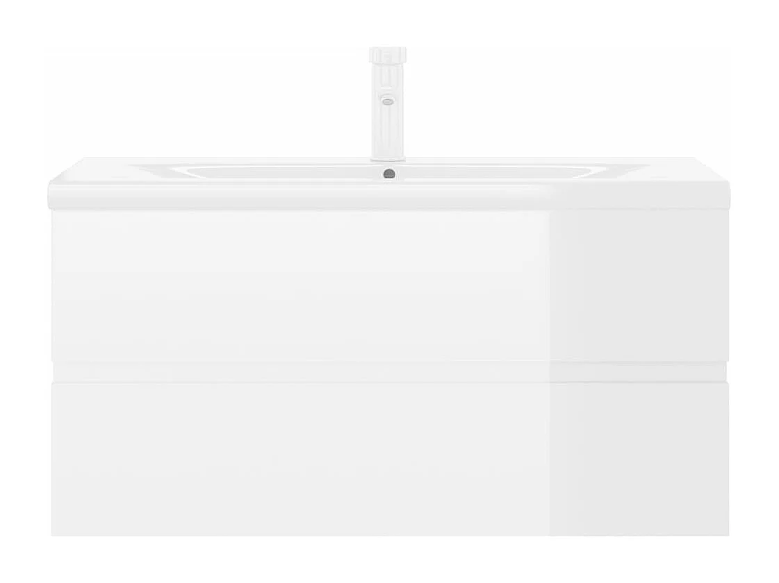 Meuble sous vasque lavabo intégré blanc brillant bois d'ingénierie FR45594