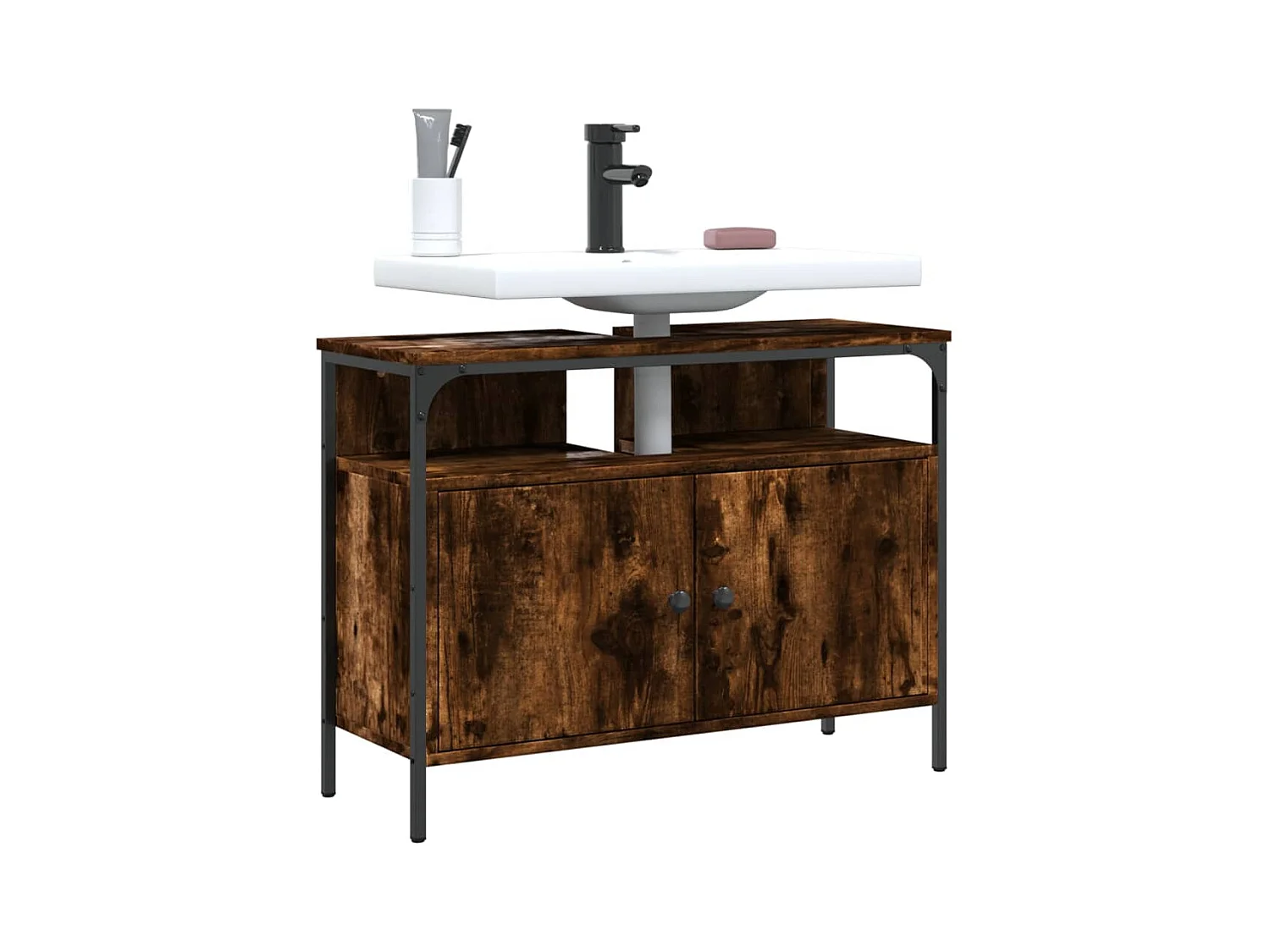 Meuble sous vasque chêne fumé 80x30x60 cm FR36861
