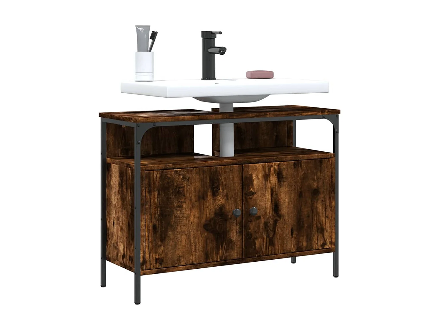 Meuble sous vasque chêne fumé 80x30x60 cm FR36861