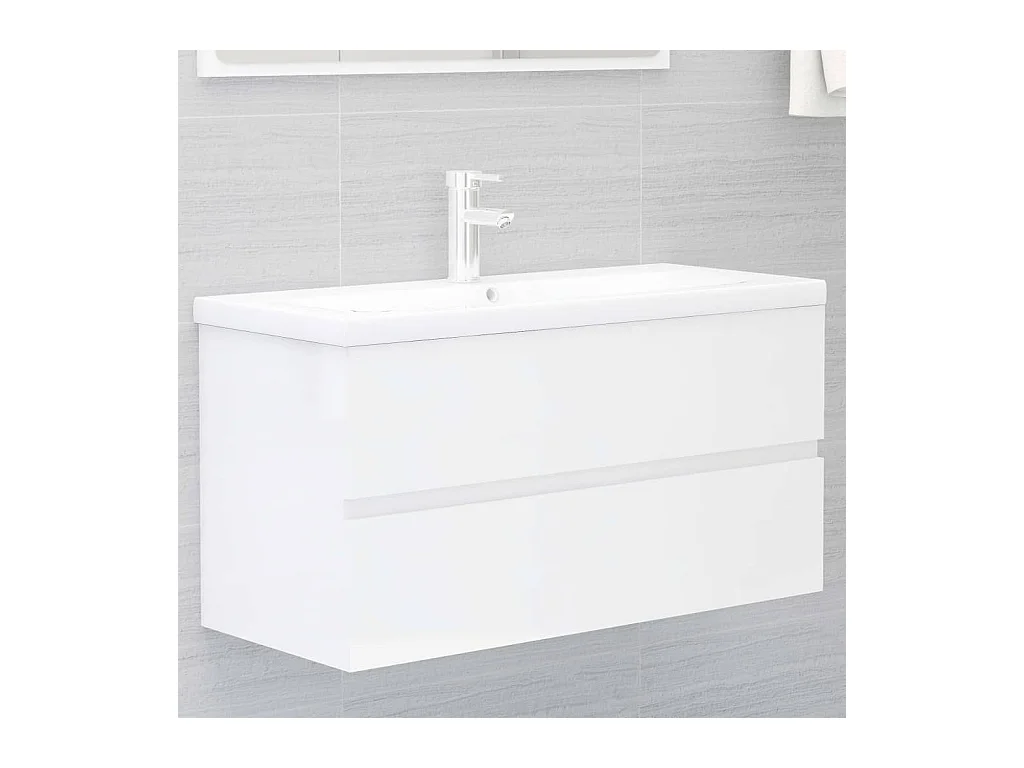 Meuble sous vasque Blanc brillant 90x38,5x45 cm Bois d'ingénierie FR57642