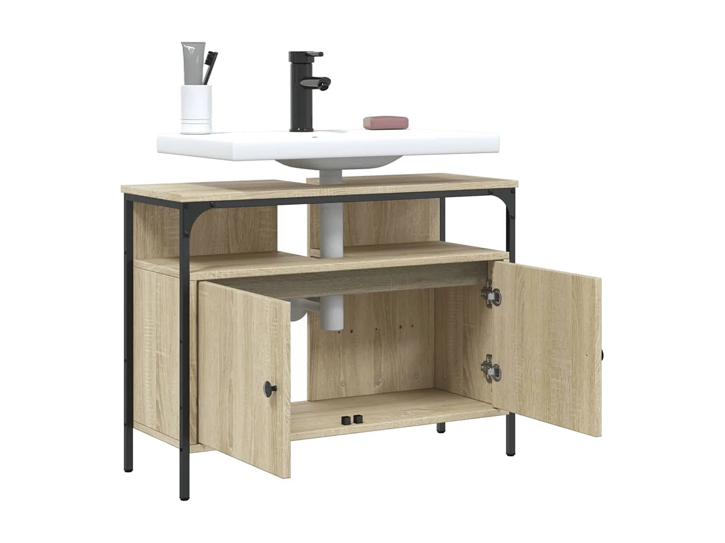 Wastafelkast 80x30x60 cm bewerkt hout sonoma eikenkleurig BE815984