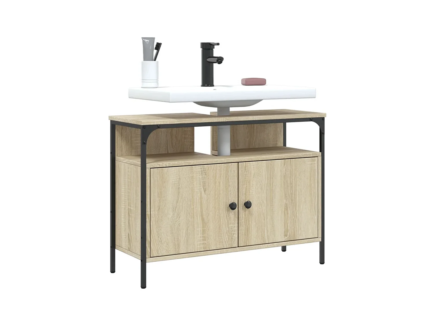 Meuble sous vasque chêne sonoma 80x30x60 cm FR58976