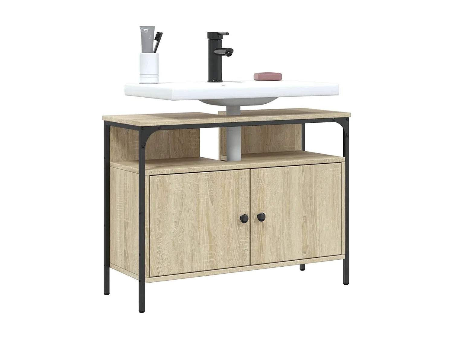 Meuble sous vasque chêne sonoma 80x30x60 cm FR58976