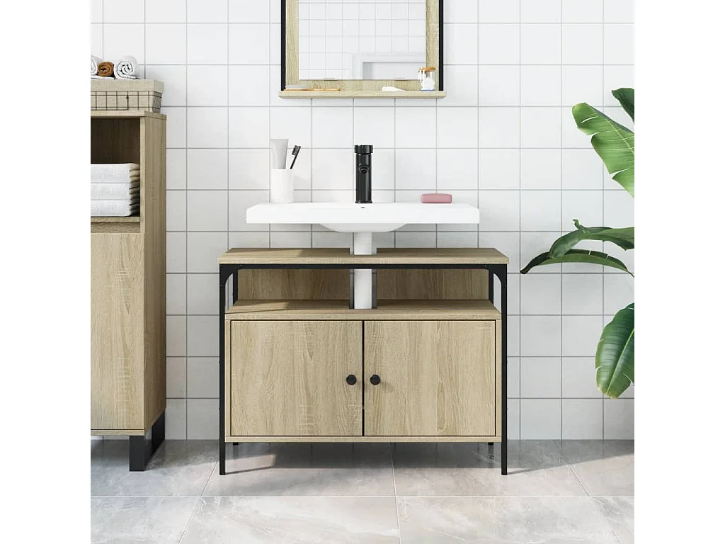 Meuble sous vasque chêne sonoma 80x30x60 cm FR58976