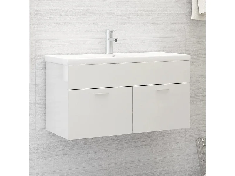 Meuble sous vasque Blanc brillant 90x38,5x46 cm Aggloméré FR89247