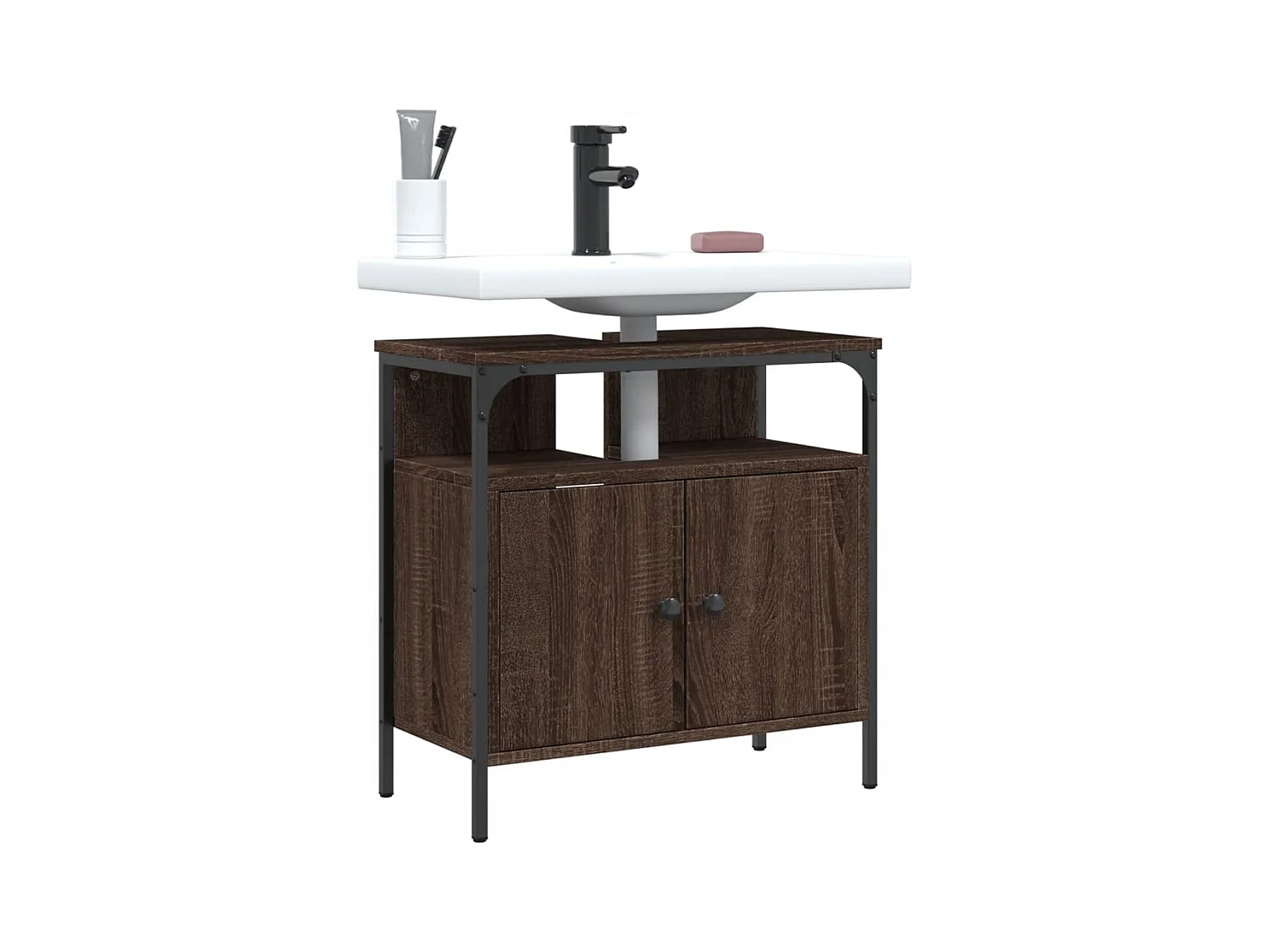 Meuble sous vasque chêne marron 60x30x60 cm FR11808