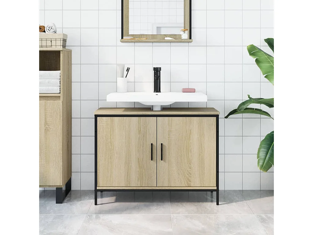 Wastafelkast 80x30x60 cm bewerkt hout sonoma eikenkleurig BE751648