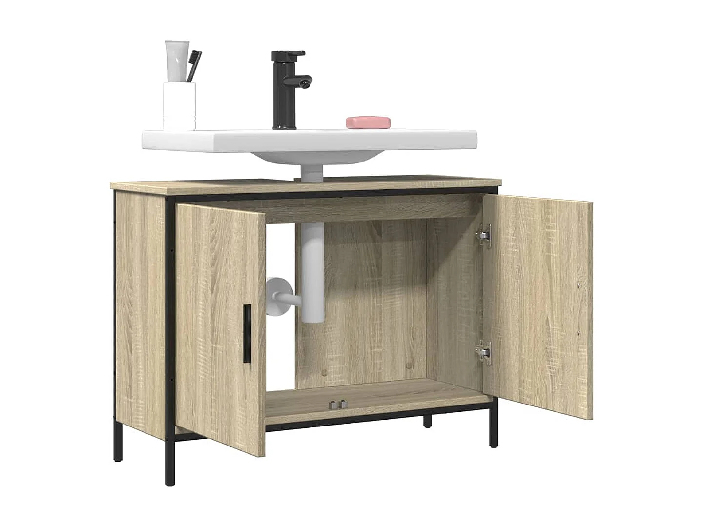 Wastafelkast 80x30x60 cm bewerkt hout sonoma eikenkleurig BE751648