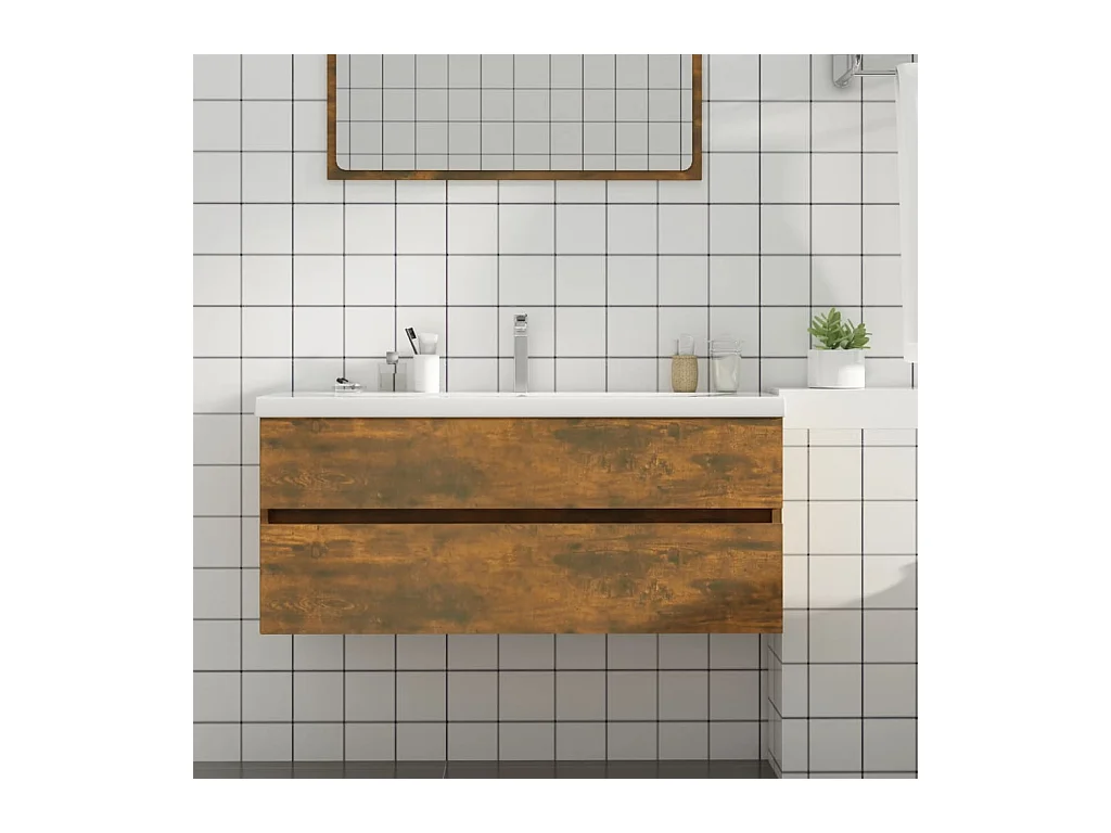 Armoire de lavabo Chêne fumé 100x38,5x45 cm Bois d'ingénierie FR55123