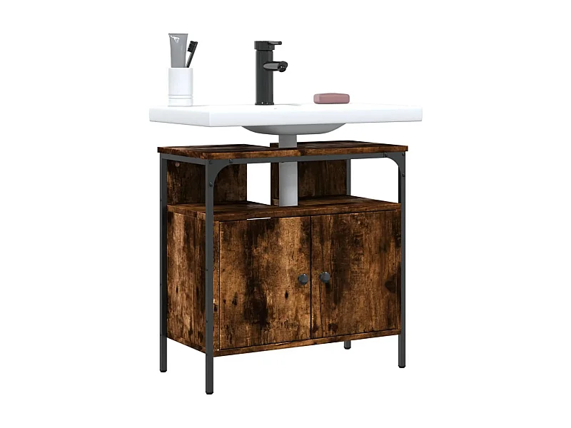 Armario lavabo baño madera ingeniería roble ahumado 60x30x60 cm ES536092