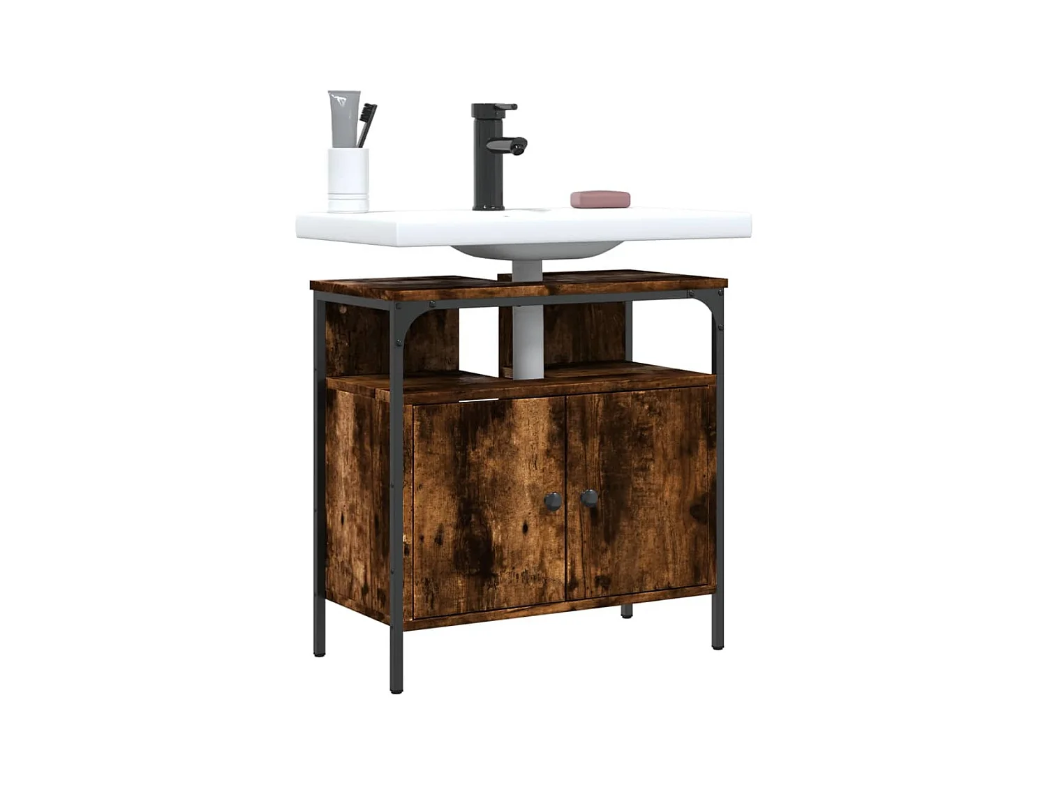 Meuble sous vasque chêne fumé 60x30x60 cm FR38382