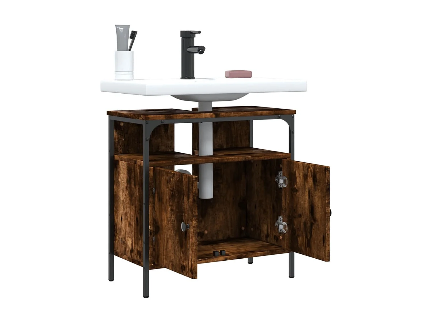 Meuble sous vasque chêne fumé 60x30x60 cm FR38382