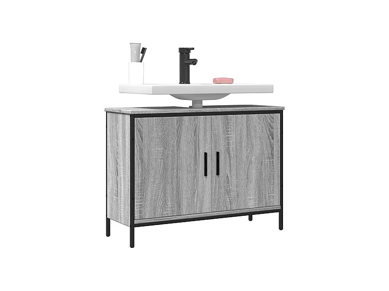 Armario lavabo baño madera ingeniería gris Sonoma 80x30x60 cm ES661194