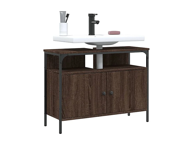 Armario lavabo baño madera ingeniería roble marrón 80x30x60 cm ES757692