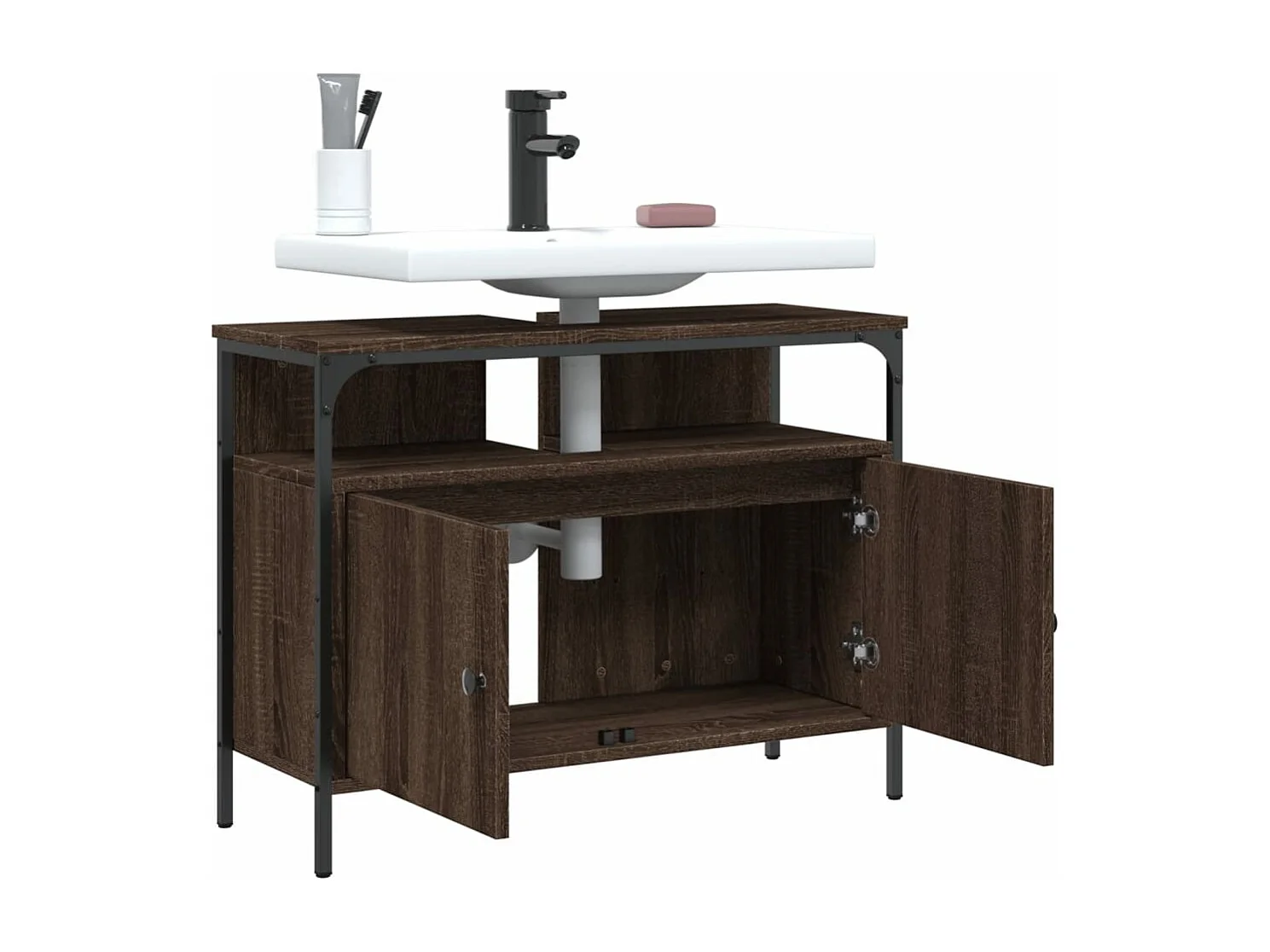 Armario lavabo baño madera ingeniería roble marrón 80x30x60 cm ES757692