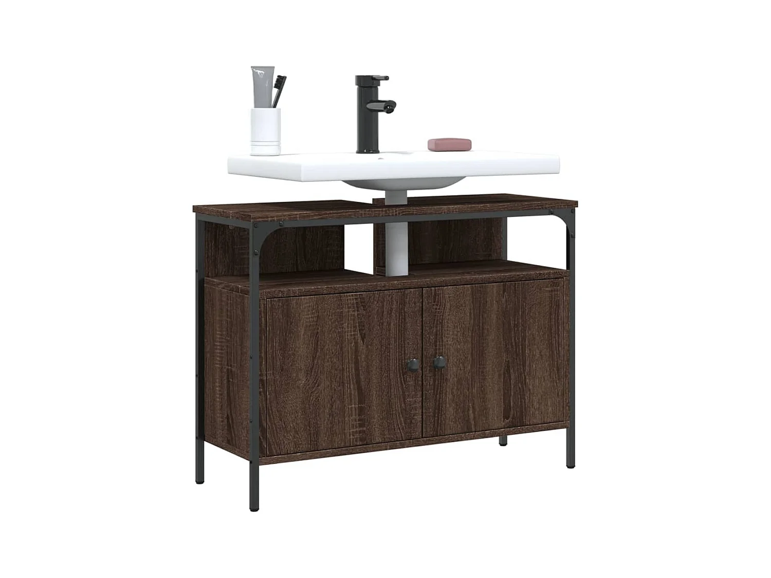 Meuble sous vasque chêne marron 80x30x60 cm FR64515
