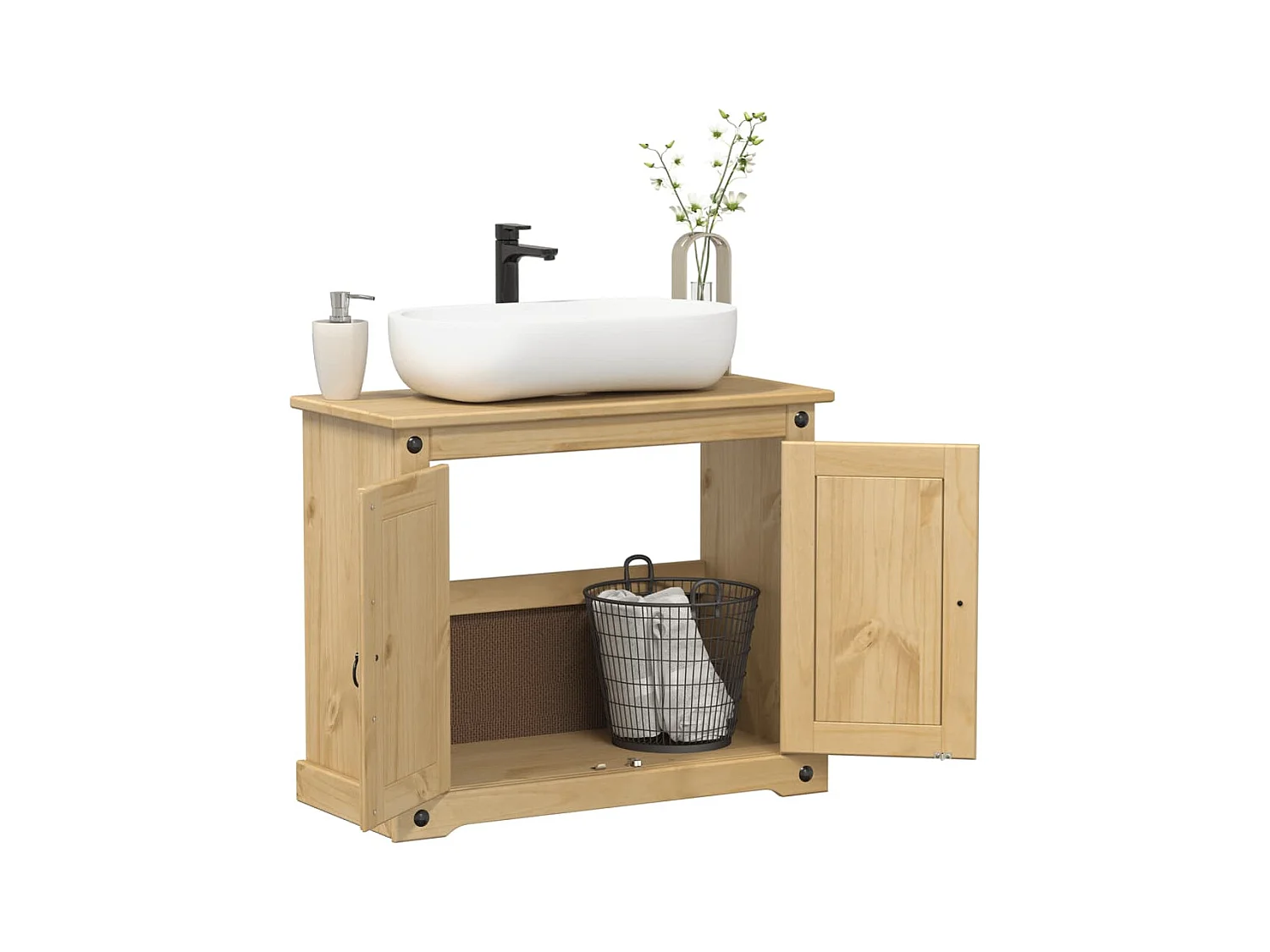 Badkamer wastafelkast Corona 73x33x60 cm massief grenenhout BE517328
