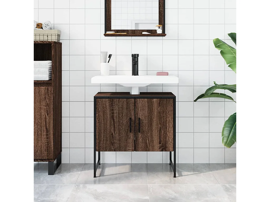 Meuble sous vasque chêne marron 60x33x60 cm FR84830