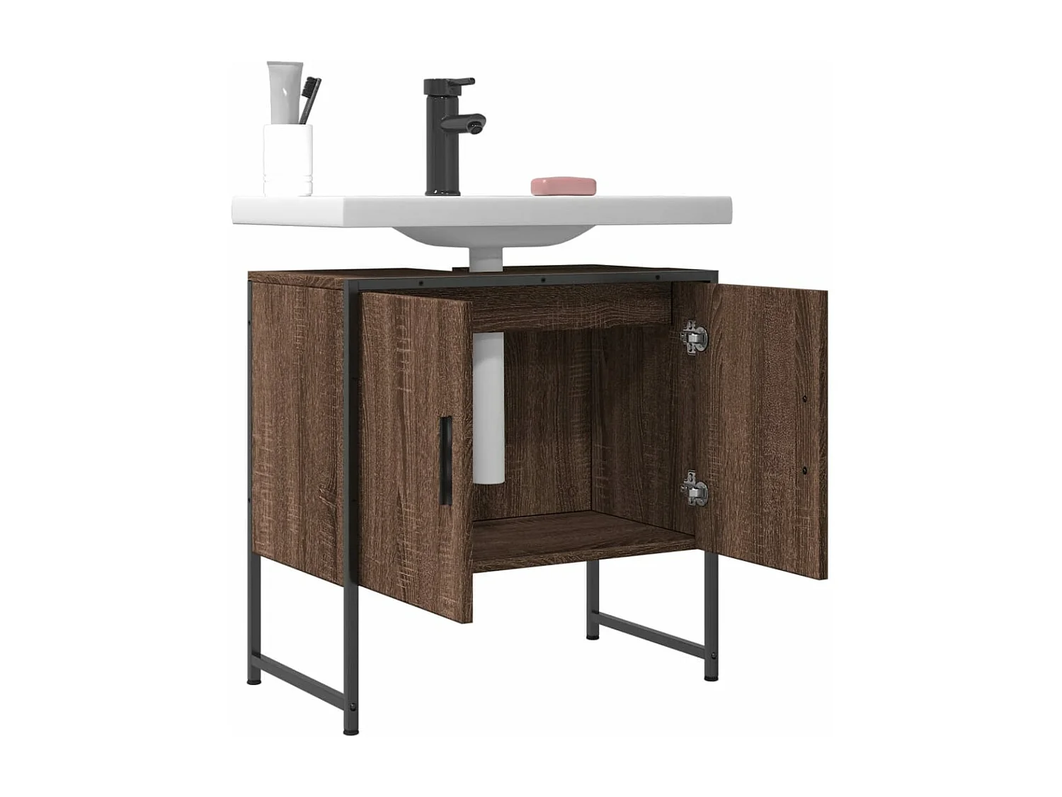 Meuble sous vasque chêne marron 60x33x60 cm FR84830