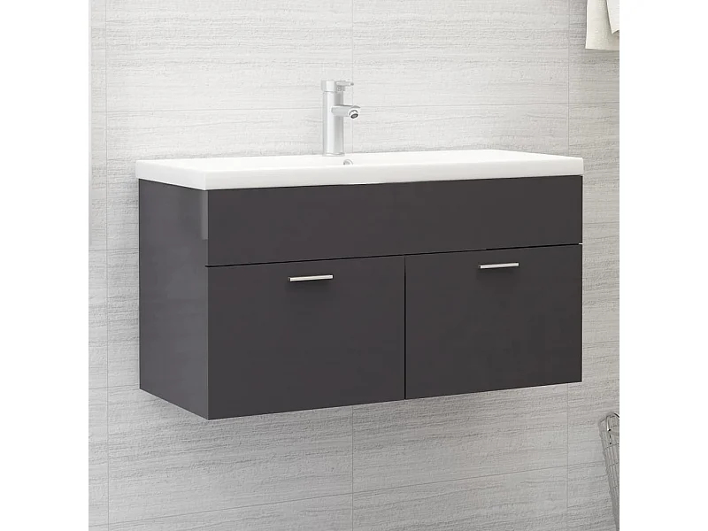 Armario para lavabo contrachapada gris brillo 90x38,5x46 cm ES161908