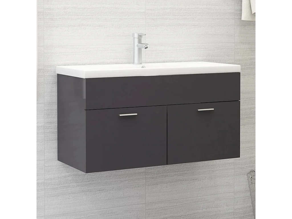 Armario para lavabo contrachapada gris brillo 90x38,5x46 cm ES161908