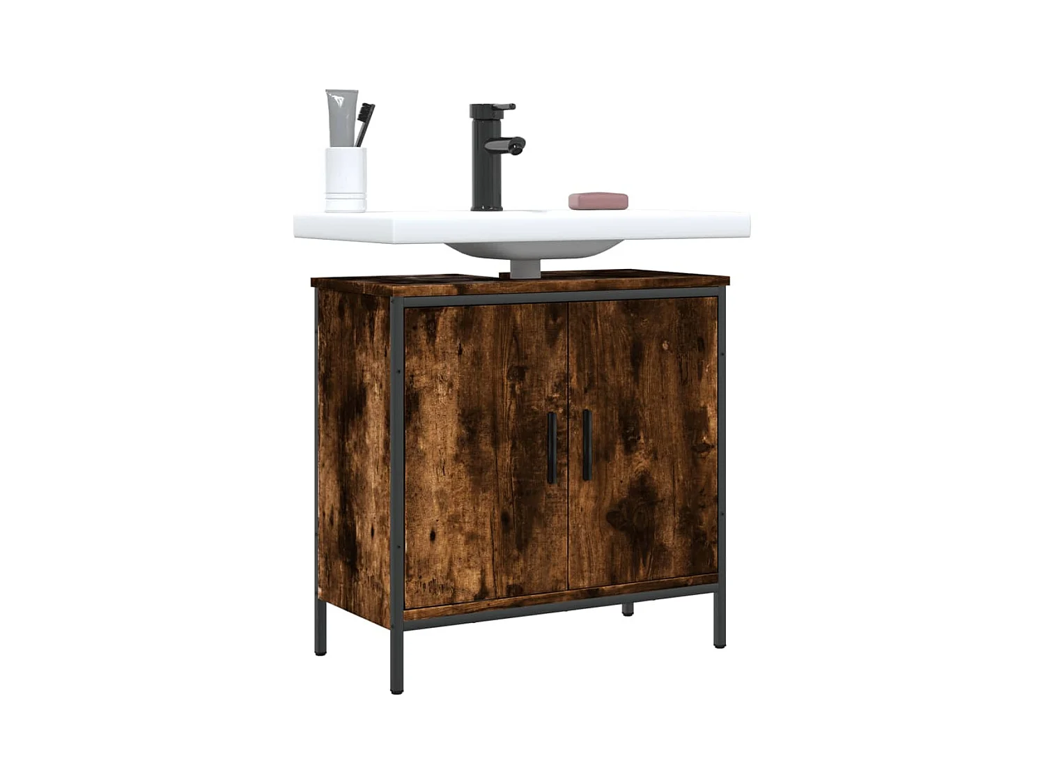 Meuble sous vasque chêne fumé 60x30x60 cm FR55189
