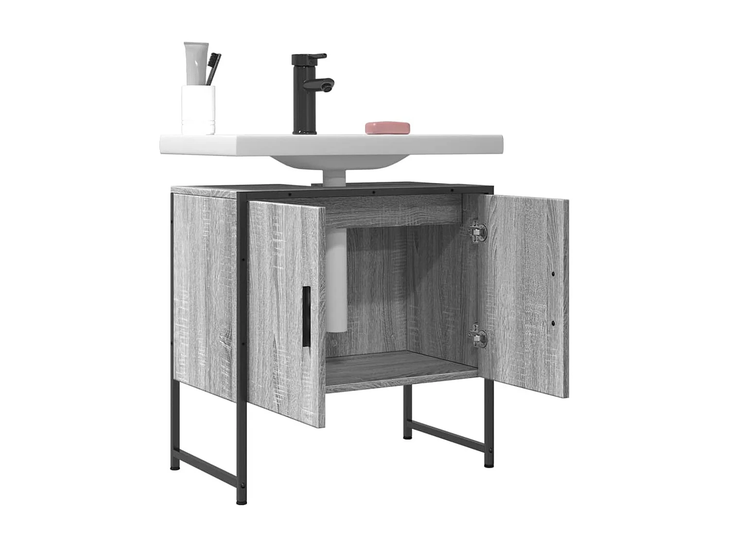 Armario lavabo baño madera ingeniería gris Sonoma 60x33x60 cm ES246739