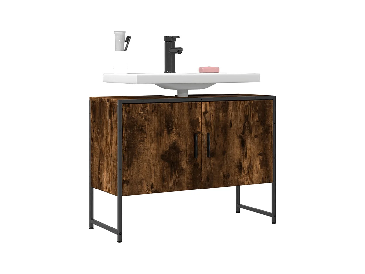 Meuble sous vasque chêne fumé bois d'ingénierie FR10795