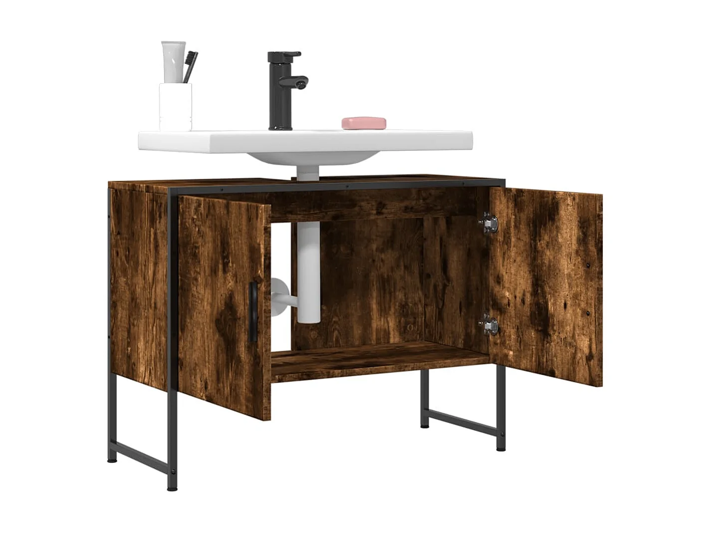 Meuble sous vasque chêne fumé bois d'ingénierie FR10795