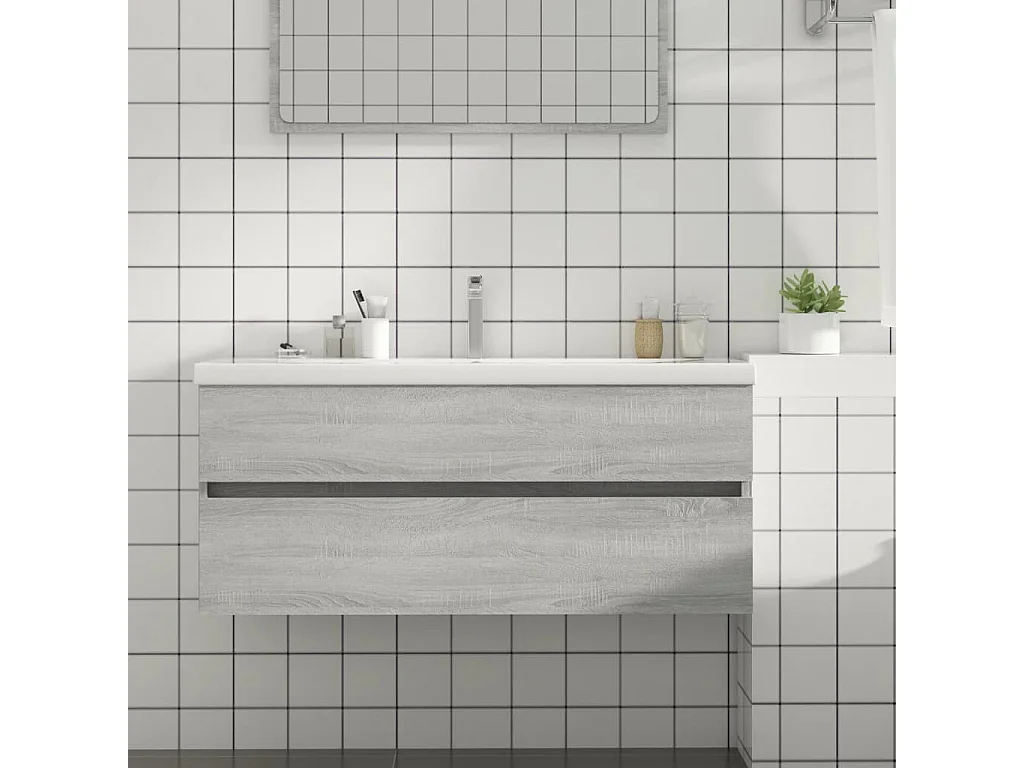 Mueble de lavabo madera de ingeniería gris Sonoma 100x38,5x45cm ES827418