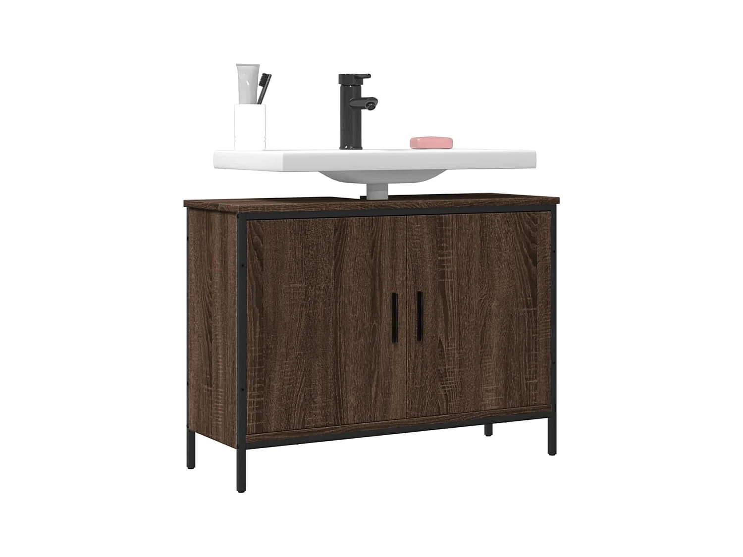 Meuble sous vasque chêne marron 80x30x60 cm FR88385