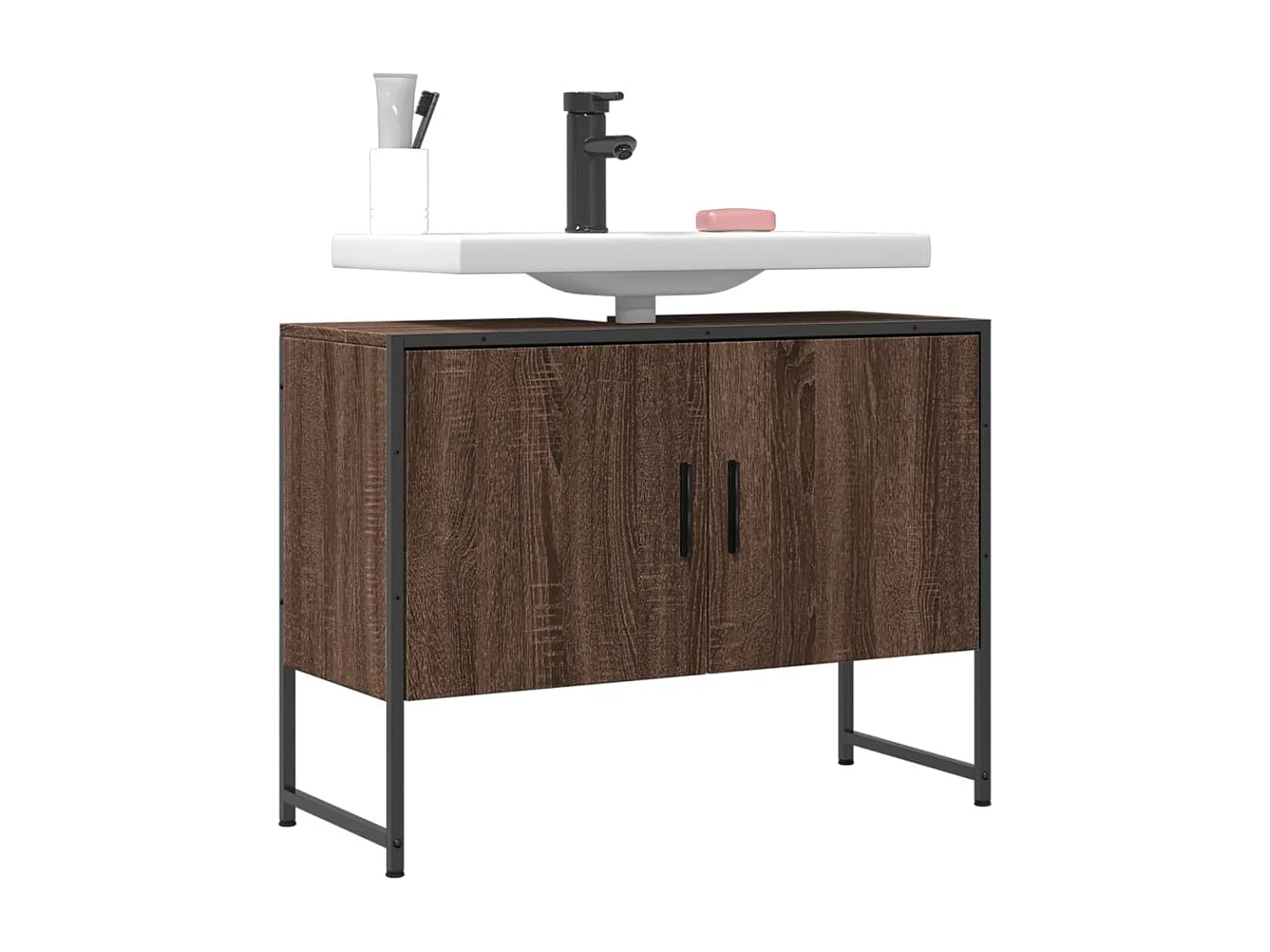 Meuble sous vasque chêne marron bois d'ingénierie FR34202