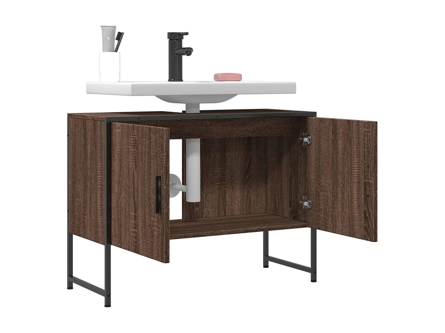 Meuble sous vasque chêne marron bois d'ingénierie FR34202