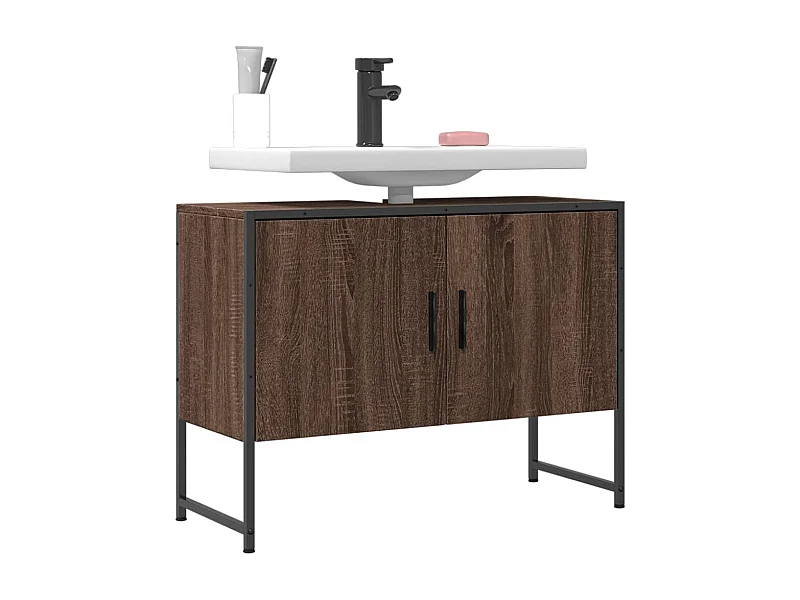 Meuble sous vasque chêne marron bois d'ingénierie FR34202
