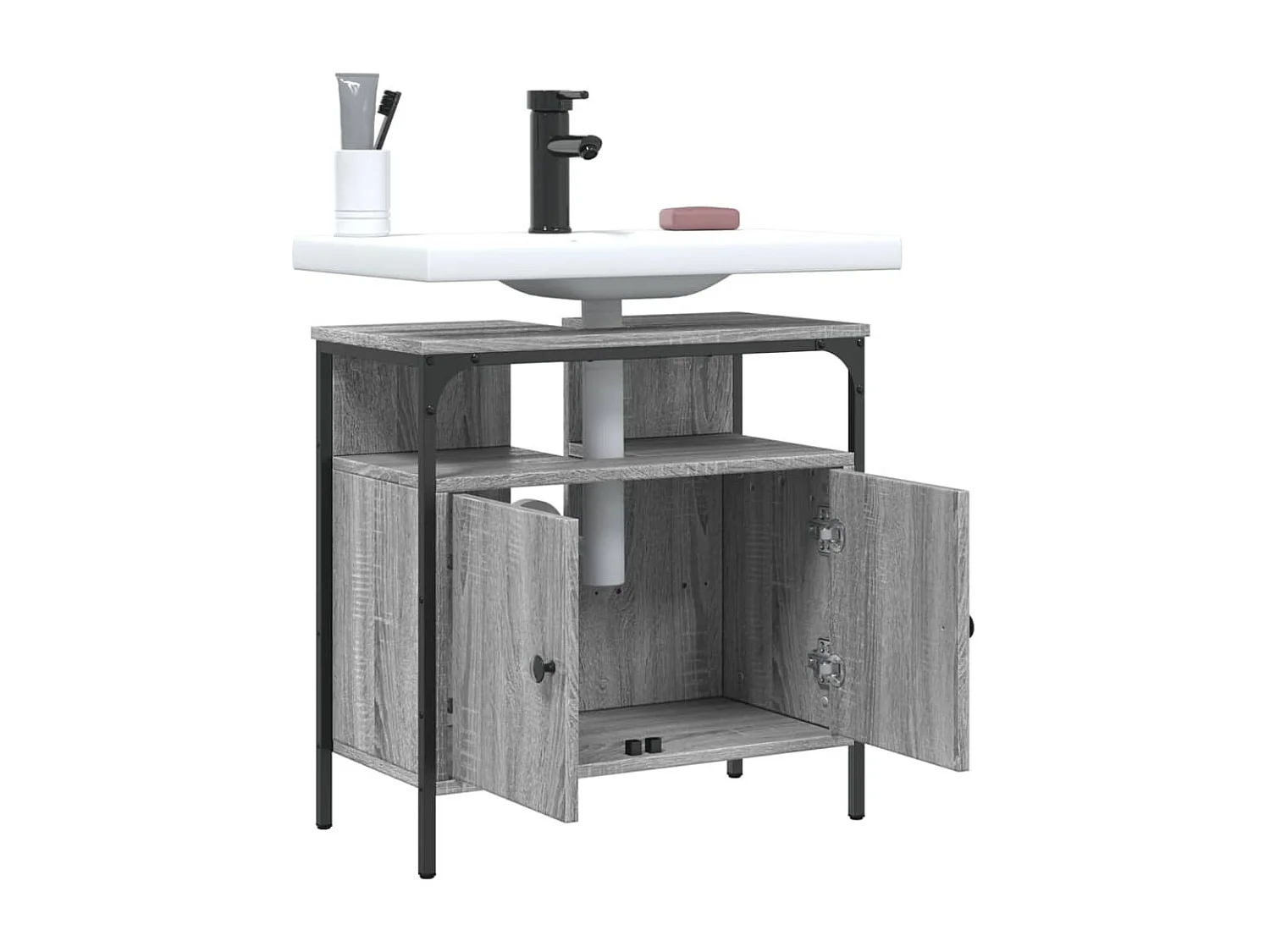 Armario lavabo baño madera ingeniería gris Sonoma 60x30x60 cm ES831334