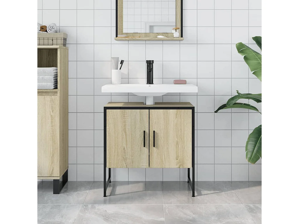 Meuble sous vasque chêne sonoma 60x33x60 cm FR36479