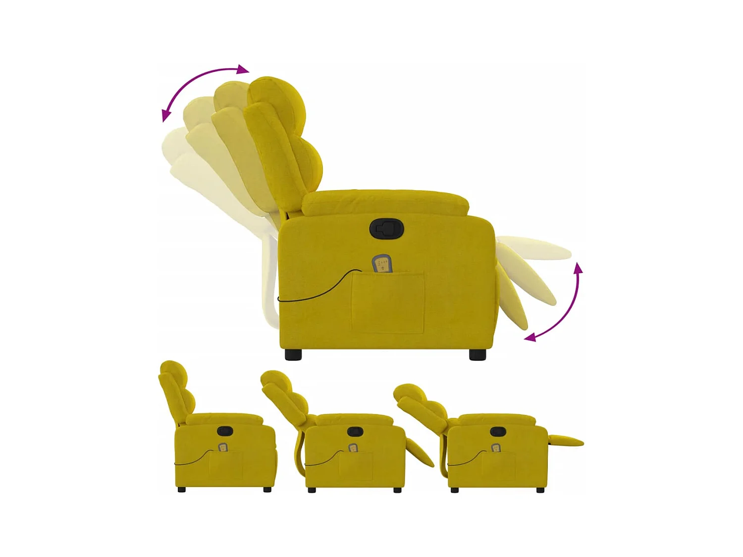 Fauteuil de massage inclinable jaune velours FR81898