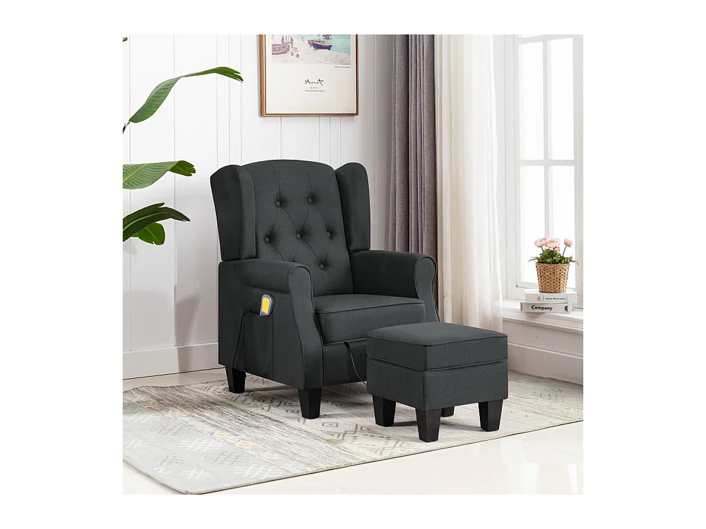 Fauteuil de massage avec repose-pied Gris foncé Tissu FR24221