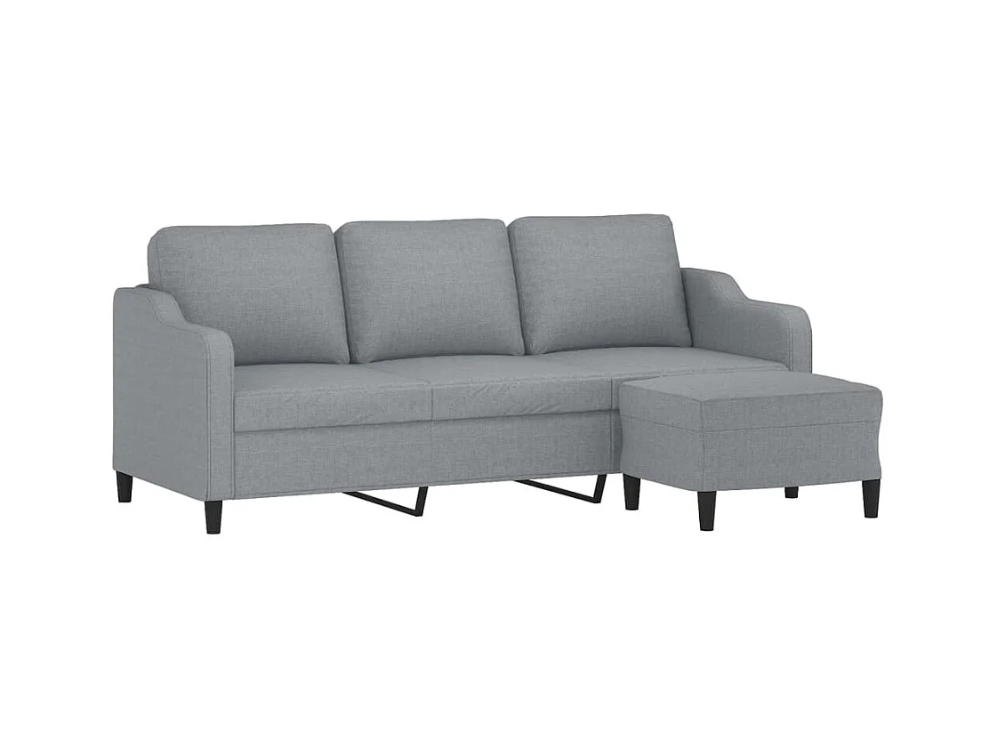 Driezitsbank met voetenbank 180 cm stof lichtgrijs BE614852