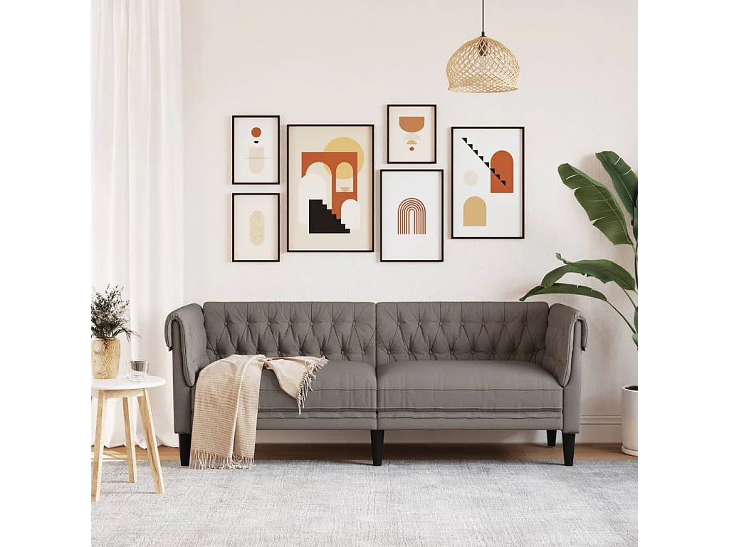 Sofá Chesterfield de 3 plazas tela gris taupe ES210857