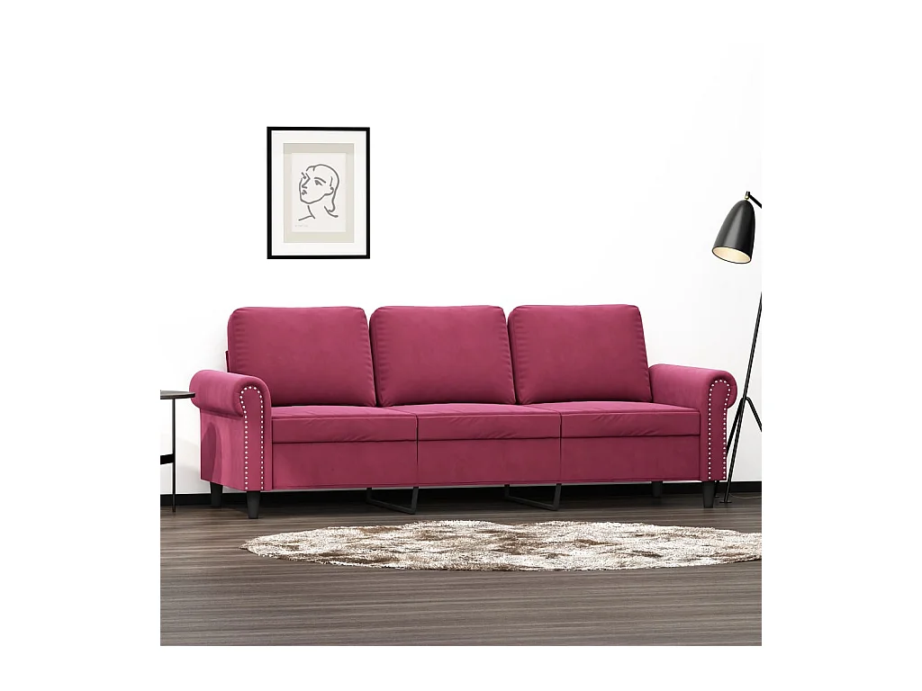 Canapé à 3 places Rouge bordeaux 180 cm Velours FR52428