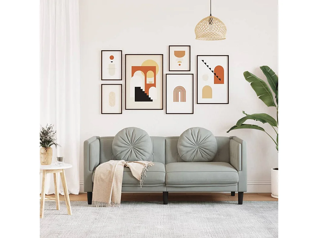 Canapé avec coussins 2 places gris clair velours FR84480