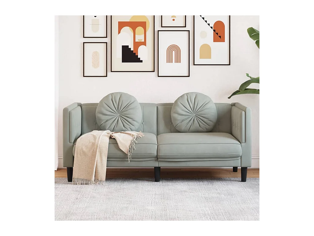 Bank met kussens 2-zits fluweel lichtgrijs BE814480