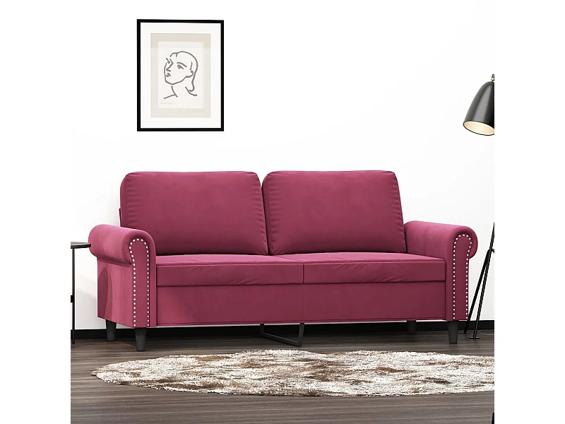 Sofá de 2 plazas de terciopelo rojo tinto 140 cm ES706477