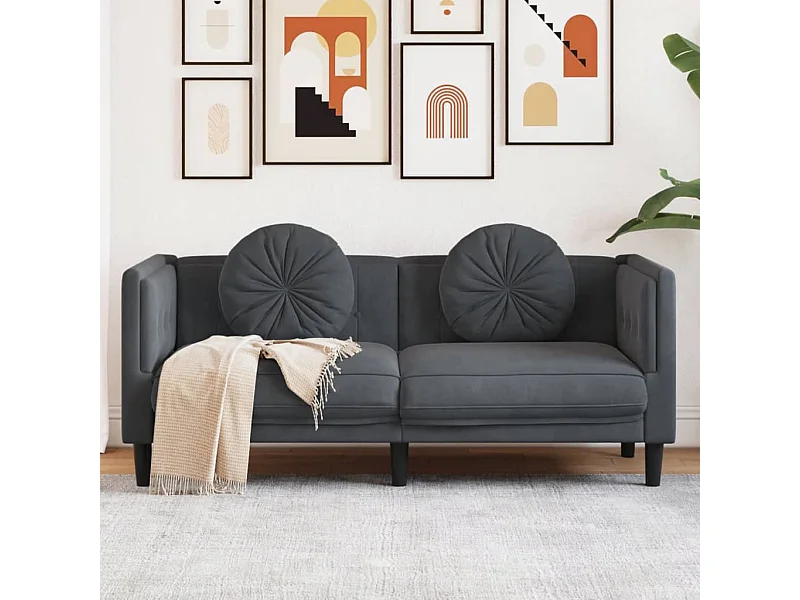 Sofá con cojines 2 plazas terciopelo gris oscuro ES639821