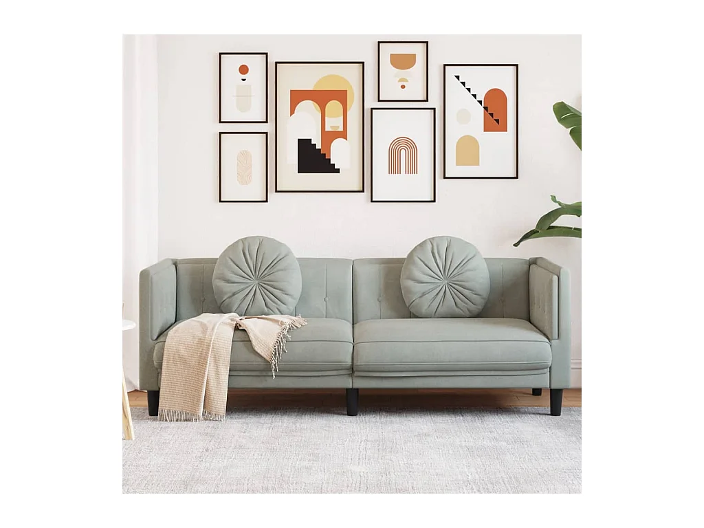 Bank met kussens 3-zits fluweel lichtgrijs BE754593