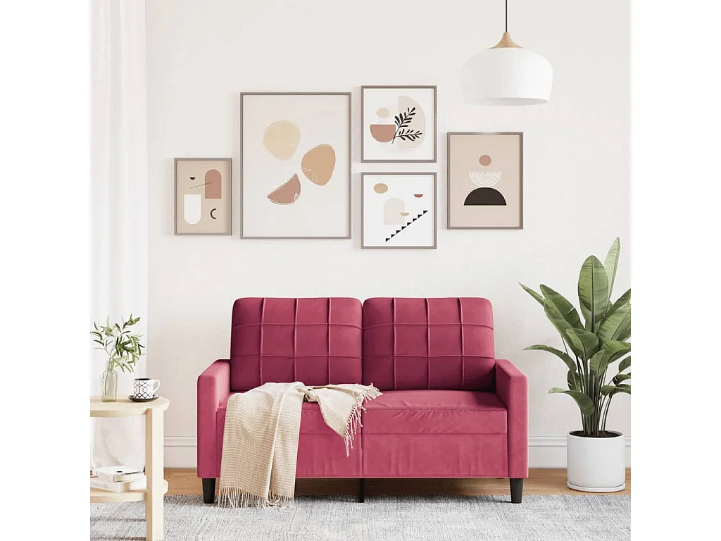 Canapé à 2 places Rouge bordeaux 120 cm Velours FR19234
