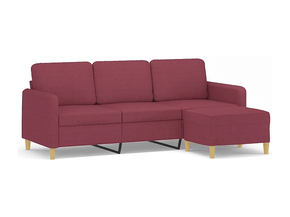 Canapé à 3 places avec repose-pieds Rouge bordeaux 180 cm Tissu FR34132