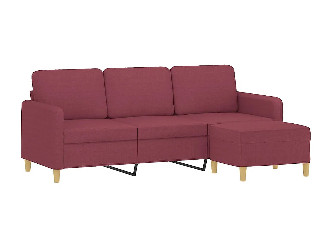 Canapé à 3 places avec repose-pieds Rouge bordeaux 180 cm Tissu FR34132