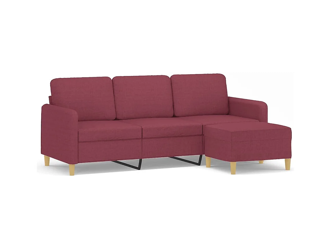 Canapé à 3 places avec repose-pieds Rouge bordeaux 180 cm Tissu FR34132